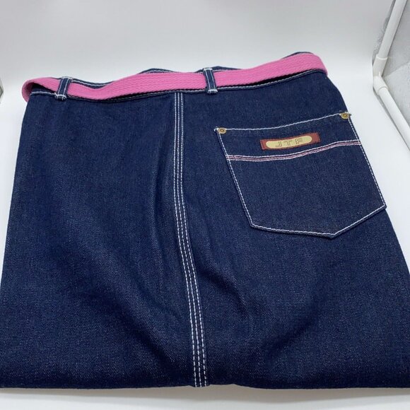 Vintage JTF Women’s Dark Jeans Pink Belt Embroidery Logo High Waisted Size 38 - Picture 8 of 16